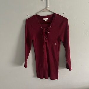 New York and company Burgundy Lace-Up Blouse